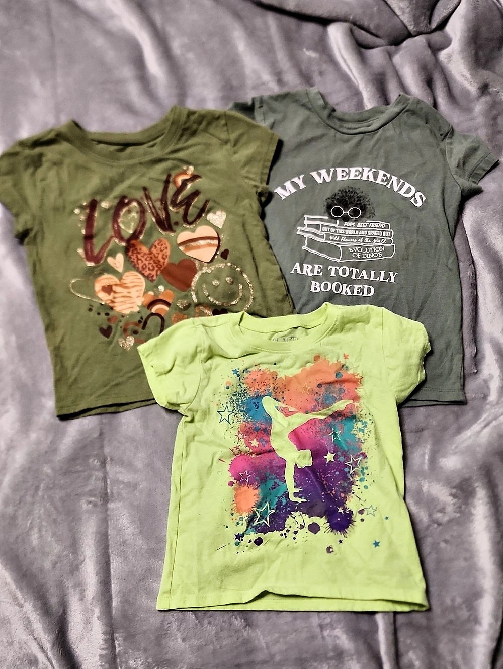 Kids Graphic Tees Green Lot Of 3 Size 4T